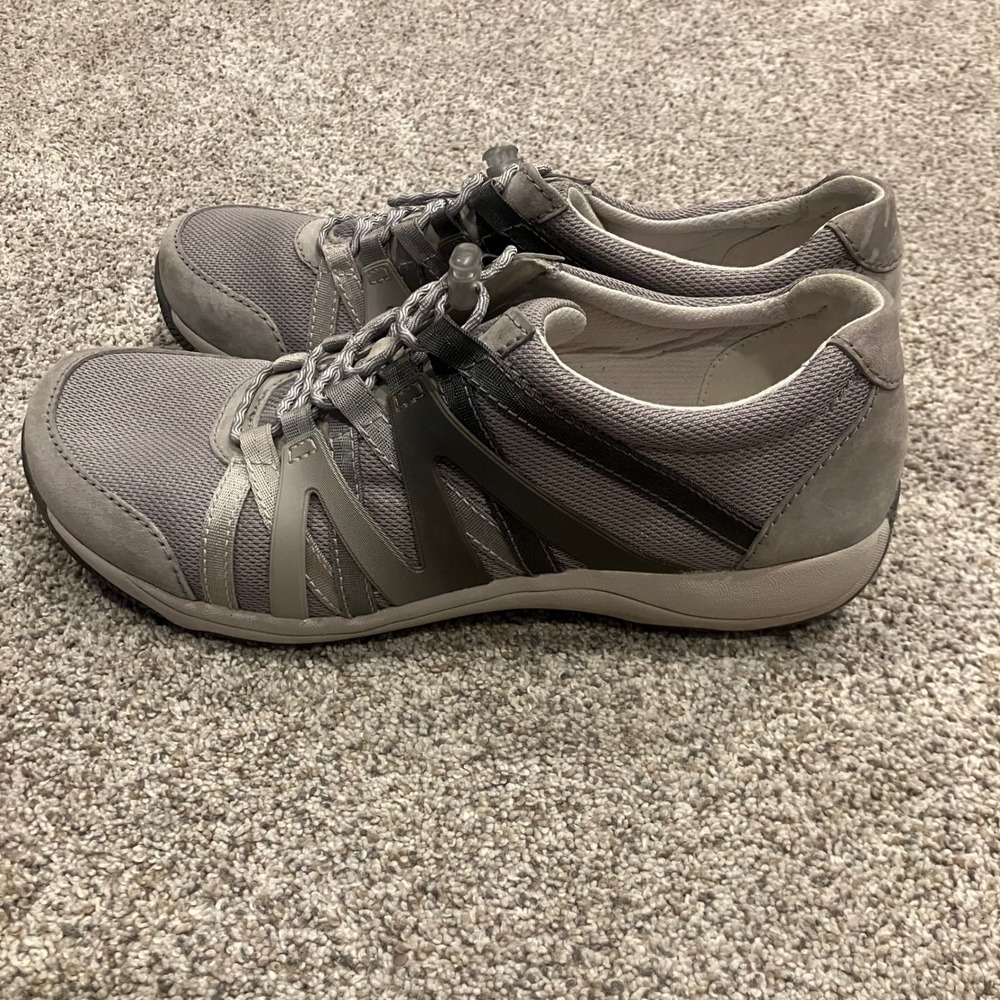Dansko Henrietta Grey Leather Fabric Bungee Walking Shoes Women 39 US 8.5 Travel